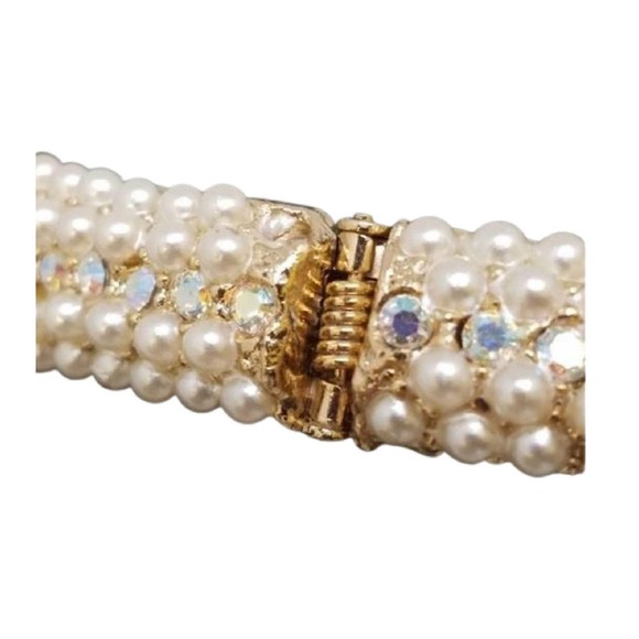 Vintage Pearl & AB Crystal Clamper Bangle Bracelet and Matching Brooch - Picture 5 of 10